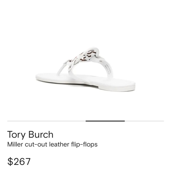 Tory Burch 
Miller cut-out leather flip-flops
$267 Sandals Sz 59 optical white - Picture 3 of 16